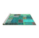 Sideview of Machine Washable Patchwork Turquoise Transitional Area Rugs, wshcon541turq