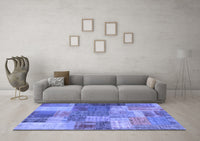 Machine Washable Patchwork Blue Transitional Rug, wshcon541blu