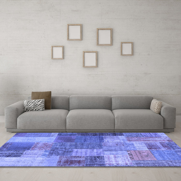 Machine Washable Patchwork Blue Transitional Rug in a Living Room, wshcon541blu