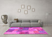 Machine Washable Patchwork Pink Transitional Rug in a Living Room, wshcon541pnk