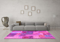Machine Washable Patchwork Pink Transitional Rug, wshcon541pnk