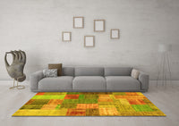 Machine Washable Patchwork Yellow Transitional Rug, wshcon541yw