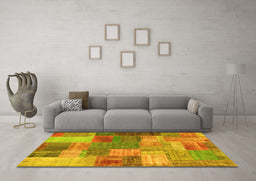 Machine Washable Patchwork Yellow Transitional Rug in a Living Room, wshcon541yw