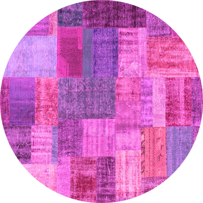 Round Machine Washable Patchwork Pink Transitional Rug, wshcon541pnk