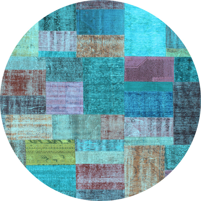 Round Machine Washable Patchwork Light Blue Transitional Rug, wshcon541lblu