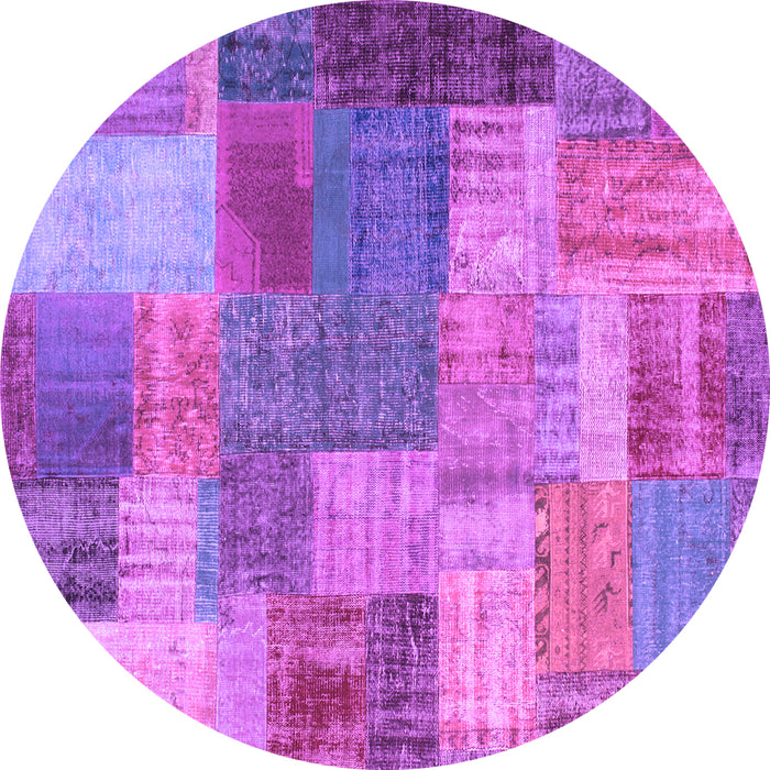 Round Patchwork Purple Transitional Rug, con541pur
