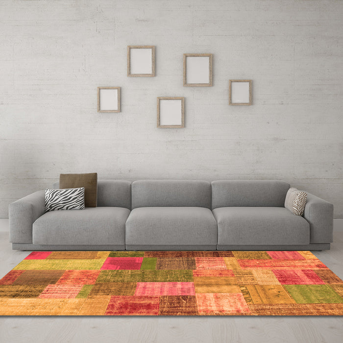 Machine Washable Patchwork Orange Transitional Area Rugs in a Living Room, wshcon541org