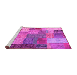Sideview of Machine Washable Patchwork Pink Transitional Rug, wshcon541pnk