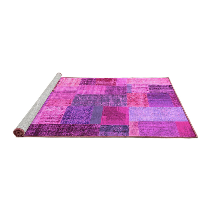 Sideview of Machine Washable Patchwork Pink Transitional Rug, wshcon541pnk