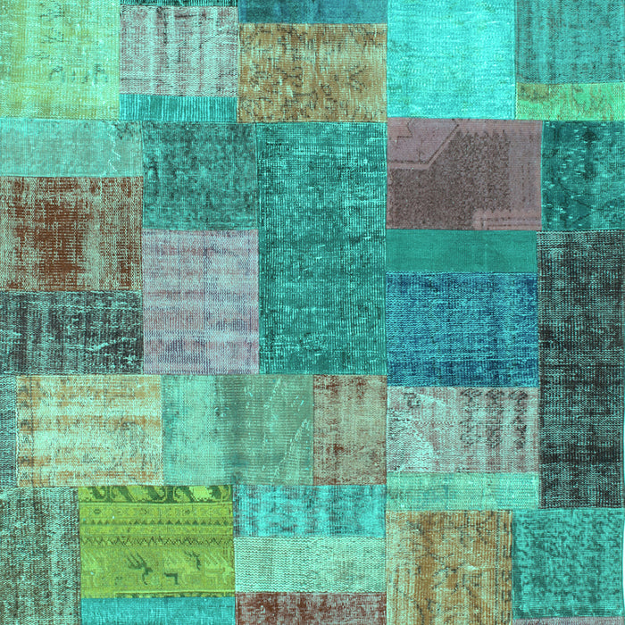 Machine Washable Patchwork Turquoise Transitional Area Rugs, wshcon541turq