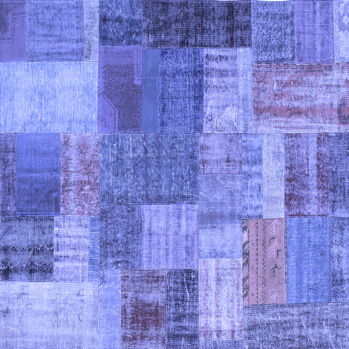 Square Machine Washable Patchwork Blue Transitional Rug, wshcon541blu