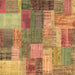 Square Machine Washable Patchwork Brown Transitional Rug, wshcon541brn