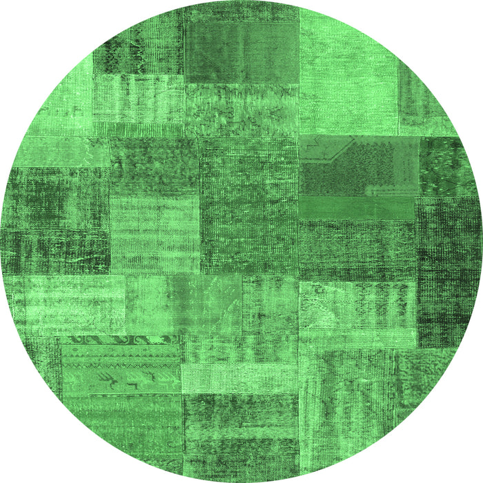 Round Patchwork Emerald Green Transitional Rug, con541emgrn
