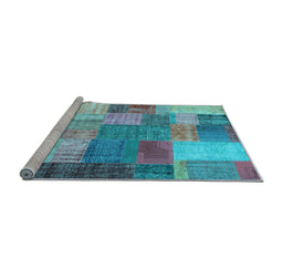 Sideview of Machine Washable Patchwork Light Blue Transitional Rug, wshcon541lblu