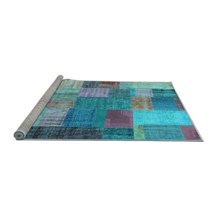 Sideview of Machine Washable Patchwork Light Blue Transitional Rug, wshcon541lblu