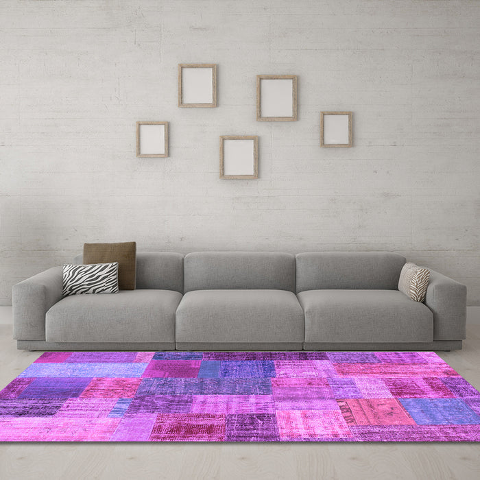 Machine Washable Patchwork Purple Transitional Area Rugs in a Living Room, wshcon541pur