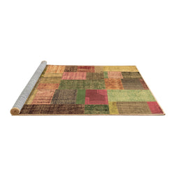 Sideview of Machine Washable Patchwork Brown Transitional Rug, wshcon541brn