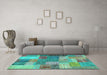 Machine Washable Patchwork Turquoise Transitional Area Rugs in a Living Room,, wshcon541turq