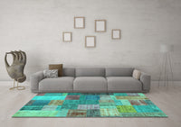 Machine Washable Patchwork Turquoise Transitional Rug, wshcon541turq