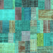 Square Machine Washable Patchwork Turquoise Transitional Area Rugs, wshcon541turq
