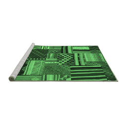 Sideview of Machine Washable Patchwork Emerald Green Transitional Area Rugs, wshcon542emgrn