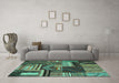 Machine Washable Patchwork Turquoise Transitional Area Rugs in a Living Room,, wshcon542turq