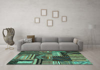 Machine Washable Patchwork Turquoise Transitional Rug, wshcon542turq