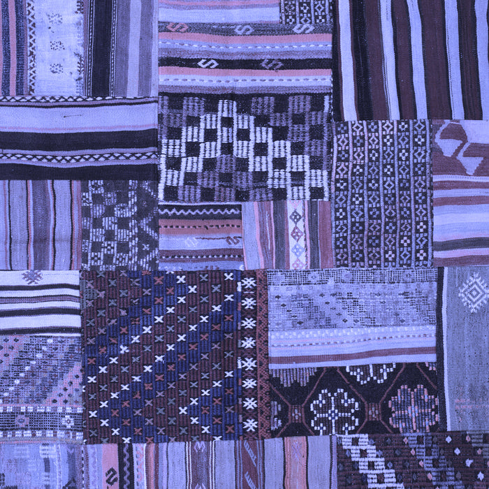 Machine Washable Patchwork Blue Transitional Rug, wshcon542blu