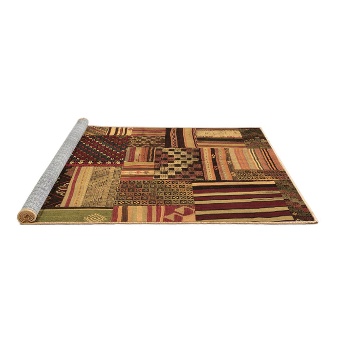 Sideview of Machine Washable Patchwork Brown Transitional Rug, wshcon542brn