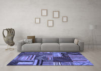 Machine Washable Patchwork Blue Transitional Rug, wshcon542blu