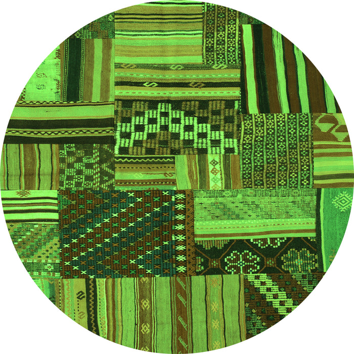 Square Patchwork Green Transitional Rug, con542grn