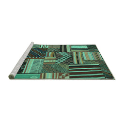 Sideview of Machine Washable Patchwork Turquoise Transitional Area Rugs, wshcon542turq
