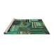 Sideview of Machine Washable Patchwork Turquoise Transitional Area Rugs, wshcon542turq
