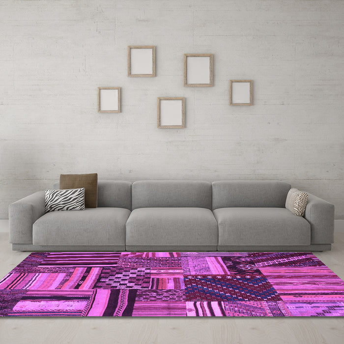 Machine Washable Patchwork Purple Transitional Area Rugs in a Living Room, wshcon542pur