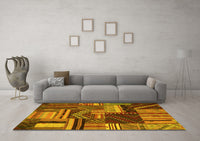 Machine Washable Patchwork Yellow Transitional Rug, wshcon542yw