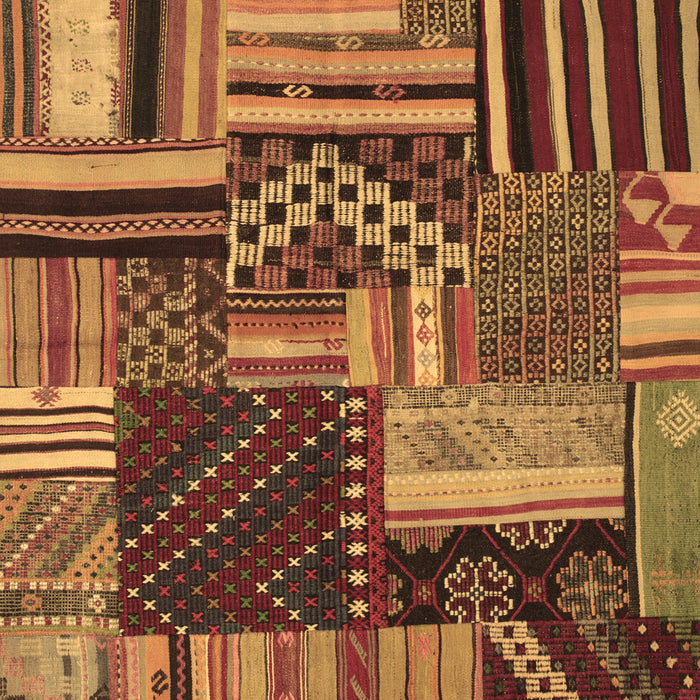 Machine Washable Patchwork Brown Transitional Rug, wshcon542brn