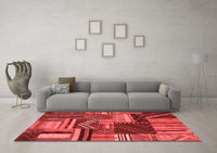 Machine Washable Patchwork Red Transitional Rug, wshcon542red