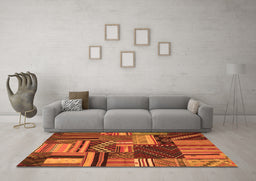 Machine Washable Patchwork Orange Transitional Area Rugs in a Living Room, wshcon542org