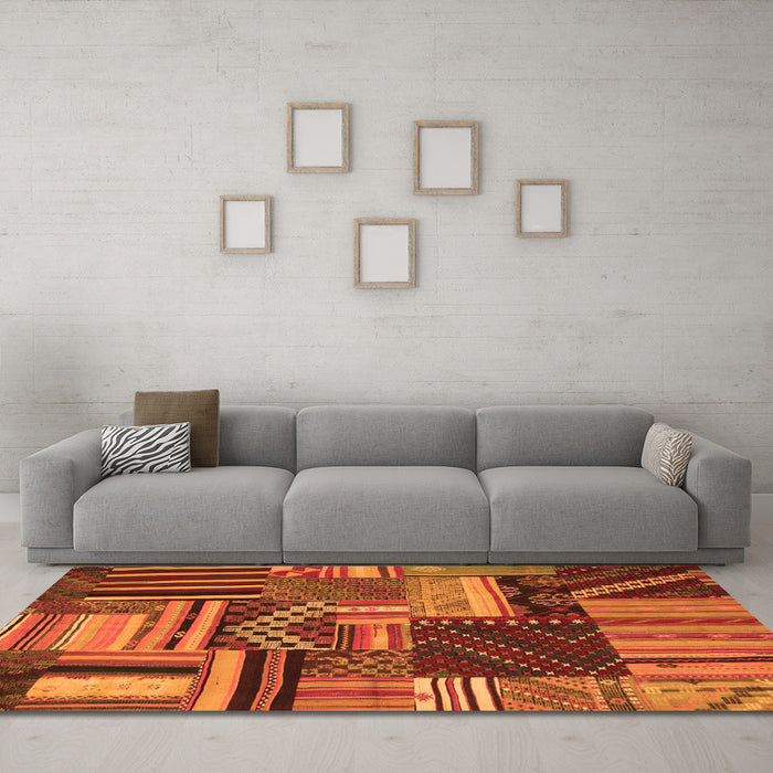 Machine Washable Patchwork Orange Transitional Area Rugs in a Living Room, wshcon542org
