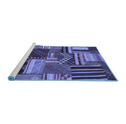 Sideview of Machine Washable Patchwork Blue Transitional Rug, wshcon542blu