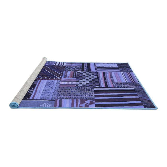 Sideview of Machine Washable Patchwork Blue Transitional Rug, wshcon542blu