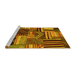 Sideview of Machine Washable Patchwork Yellow Transitional Rug, wshcon542yw