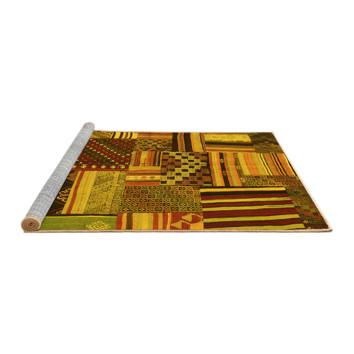 Sideview of Machine Washable Patchwork Yellow Transitional Rug, wshcon542yw