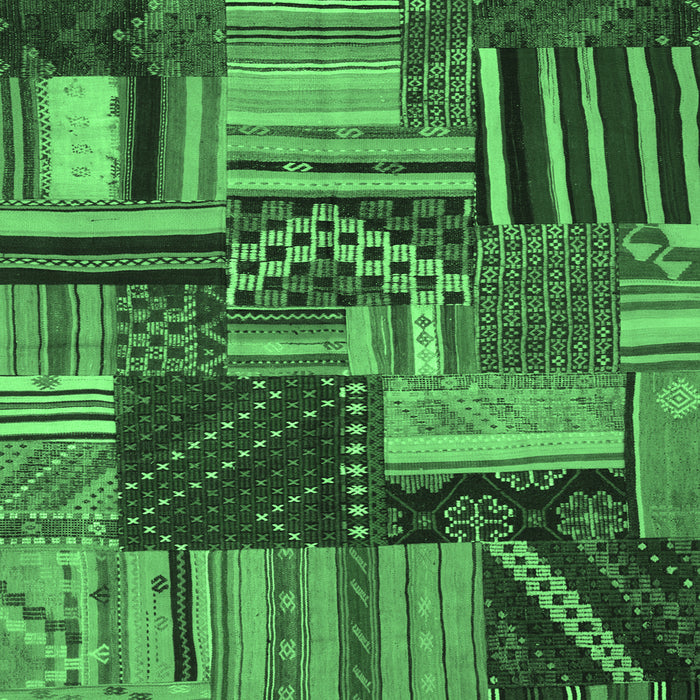 Square Machine Washable Patchwork Emerald Green Transitional Area Rugs, wshcon542emgrn