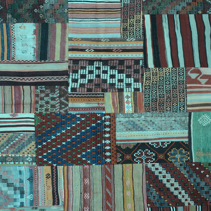 Square Patchwork Light Blue Transitional Rug, con542lblu