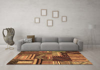 Machine Washable Patchwork Brown Transitional Rug, wshcon542brn