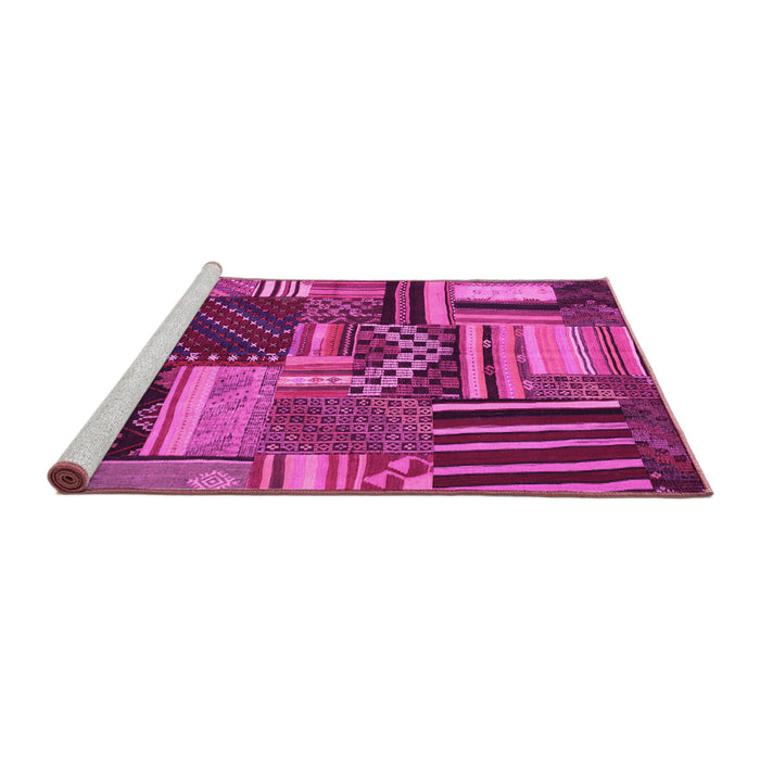 Sideview of Machine Washable Patchwork Pink Transitional Rug, wshcon542pnk