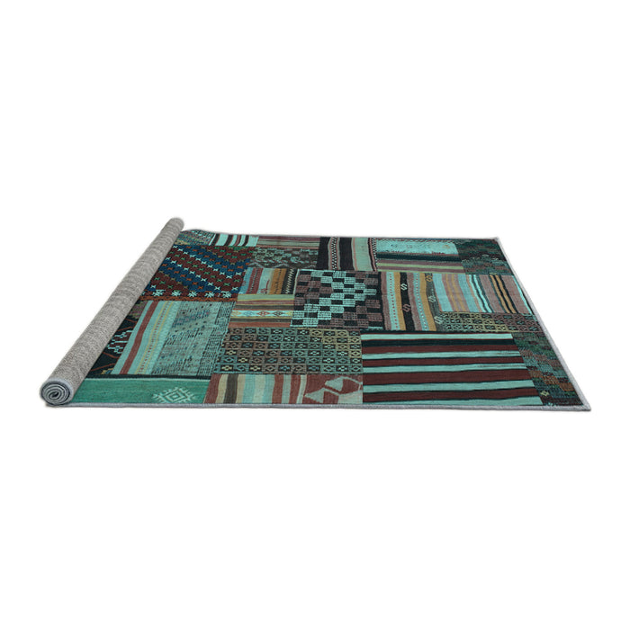Sideview of Machine Washable Patchwork Light Blue Transitional Rug, wshcon542lblu