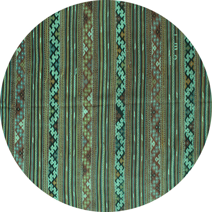 Round Machine Washable Oriental Turquoise Traditional Area Rugs, wshcon543turq