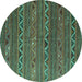 Round Machine Washable Oriental Turquoise Traditional Area Rugs, wshcon543turq